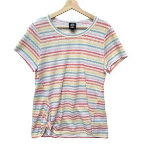 Bobeau Striped Tie‎ Front T Shirt Top Short Sleeve Large Rainbow Casual light